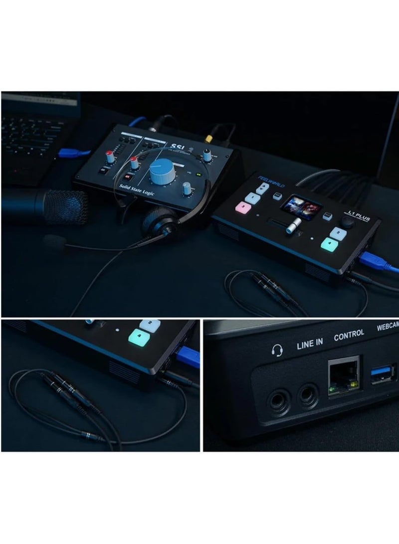 فيل وورلد جهاز مزج وتحويل فيديو متعدد الكاميرات FEELWORLD L1 Plus مزود بشاشة لمس، يدعم التسجيل عبر USB 2.0، والتحكم بكاميرات PTZ، والبث السريع عبر USB 3.0، مع شاشة لمس TFT مقاس 2 بوصة، وميزة التحويل باستخدام ذراع T-BAR. - Image 3